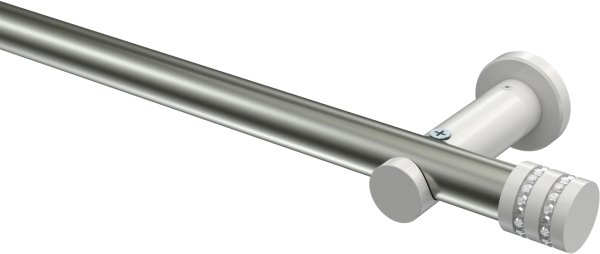 Gardinenstange Metall 20 mm Ø PLATON - Estana Edelstahl-Optik / Weiß (ohne Ringe) 100 cm