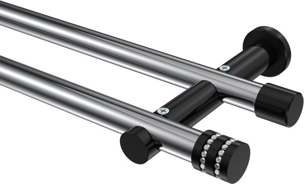 Gardinenstange Metall 20 mm Ø 2-läufig PLATON - Estana Chrom / Schwarz (ohne Ringe) 100 cm