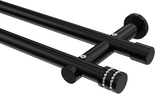 Gardinenstange Metall 20 mm Ø 2-läufig PLATON - Estana Schwarz (ohne Ringe) 100 cm