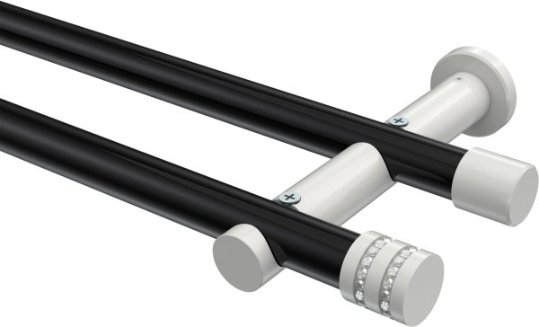 Gardinenstange Metall 20 mm Ø 2-läufig PLATON - Estana Schwarz / Weiß (ohne Ringe) 100 cm