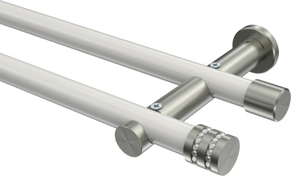 Gardinenstange Metall 20 mm Ø 2-läufig PLATON - Estana Weiß / Edelstahl-Optik (ohne Ringe) 100 cm