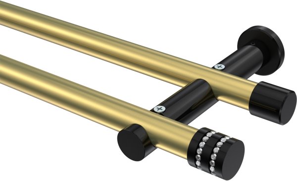 Gardinenstange Metall 20 mm Ø 2-läufig PLATON - Estana Messing-Optik / Schwarz (ohne Ringe) 100 cm