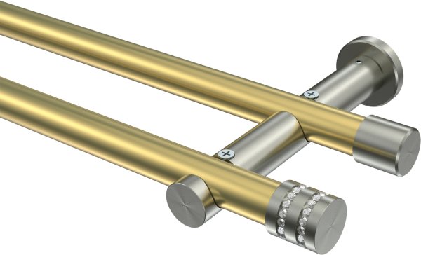 Gardinenstange Messing-Optik / Edelstahl-Optik 20 mm Ø 2-läufig PLATON - Estana (ohne Ringe)