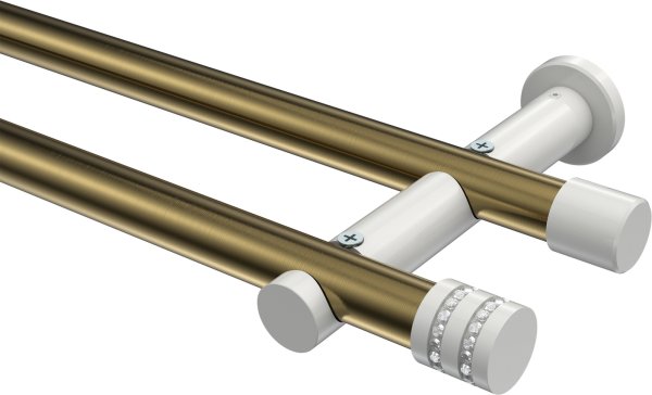 Gardinenstange Metall 20 mm Ø 2-läufig PLATON - Estana Messing Antik / Weiß (ohne Ringe) 100 cm