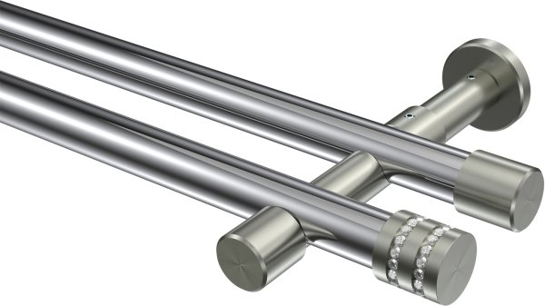 Gardinenstange Metall 20 mm Ø 2-läufig PRESTIGE - Estana Chrom / Edelstahl-Optik (ohne Ringe) 100 cm