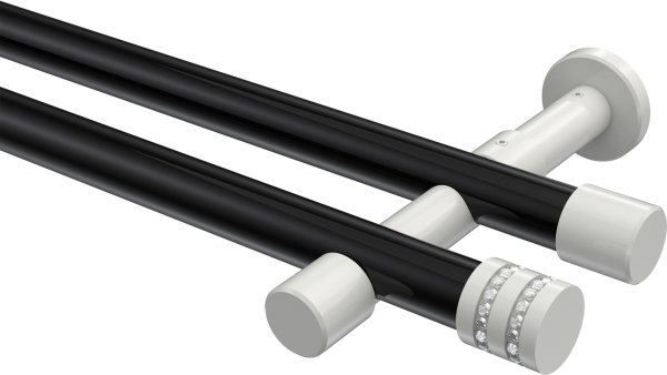 Gardinenstange Metall 20 mm Ø 2-läufig PRESTIGE - Estana Schwarz / Weiß (ohne Ringe) 100 cm