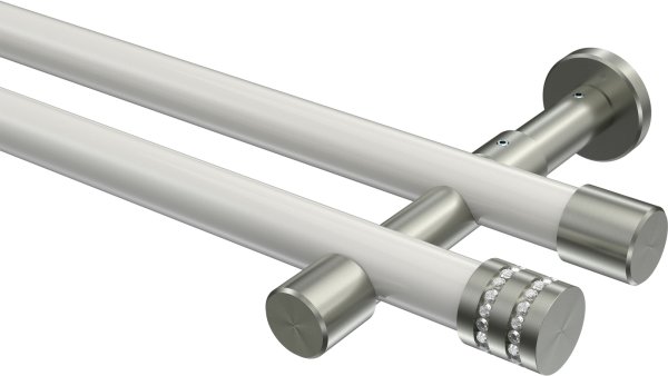 Gardinenstange Metall 20 mm Ø 2-läufig PRESTIGE - Estana Weiß / Edelstahl-Optik (ohne Ringe) 100 cm