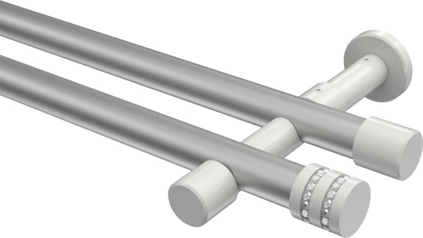 Gardinenstange Metall 20 mm Ø 2-läufig PRESTIGE - Estana Silbergrau / Weiß (ohne Ringe) 100 cm