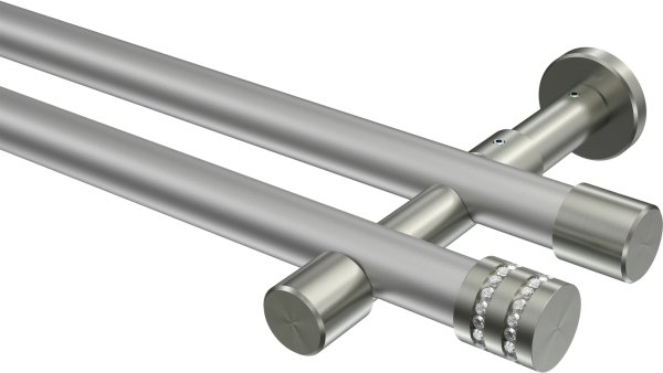 Gardinenstange Metall 20 mm Ø 2-läufig PRESTIGE - Estana Silbergrau / Edelstahl-Optik (ohne Ringe) 100 cm