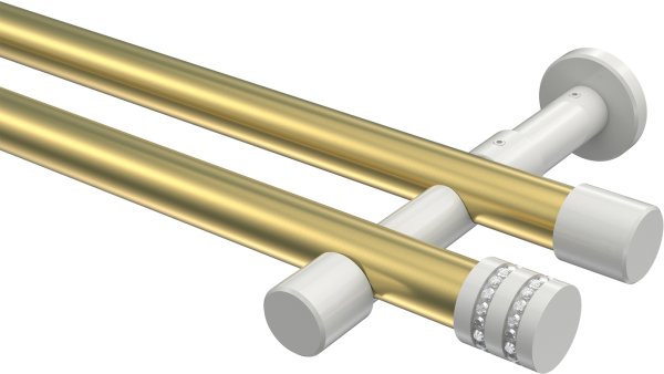 Gardinenstange Metall 20 mm Ø 2-läufig PRESTIGE - Estana Messing-Optik / Weiß (ohne Ringe) 100 cm