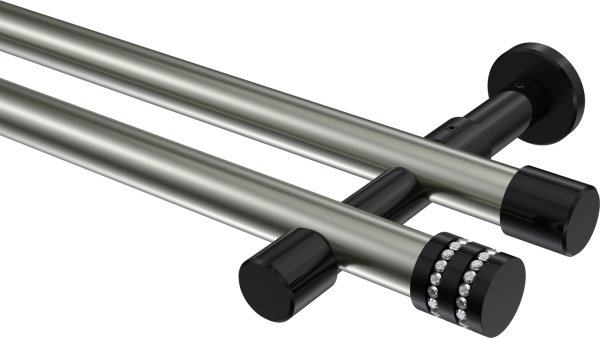 Gardinenstange Metall 20 mm Ø 2-läufig PRESTIGE - Estana Edelstahl-Optik / Schwarz (ohne Ringe) 100 cm