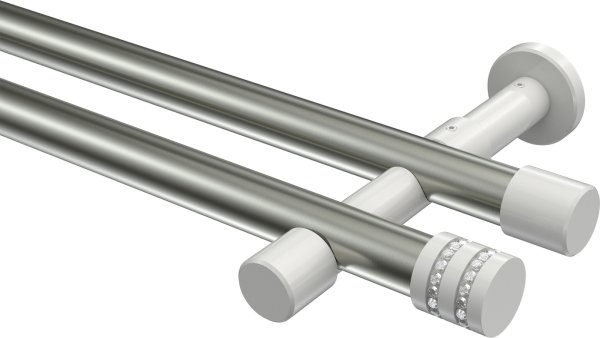 Gardinenstange Metall 20 mm Ø 2-läufig PRESTIGE - Estana Edelstahl-Optik / Weiß (ohne Ringe) 100 cm