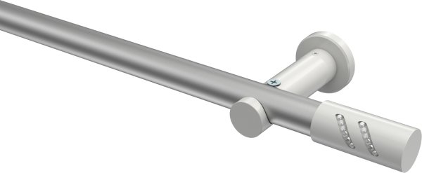 Gardinenstange Metall 20 mm Ø PLATON - Zoena Silbergrau / Weiß (ohne Ringe) 100 cm