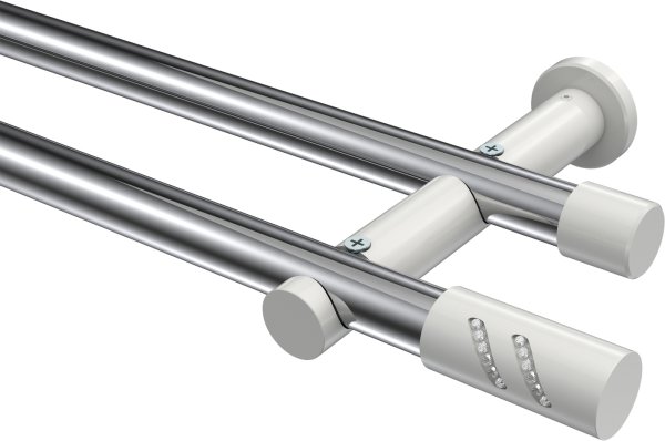 Gardinenstange Metall 20 mm Ø 2-läufig PLATON - Zoena Chrom / Weiß (ohne Ringe) 100 cm