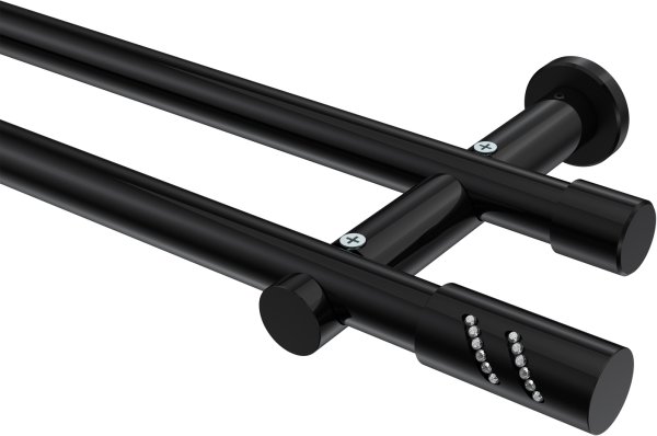 Gardinenstange Metall 20 mm Ø 2-läufig PLATON - Zoena Schwarz (ohne Ringe) 100 cm