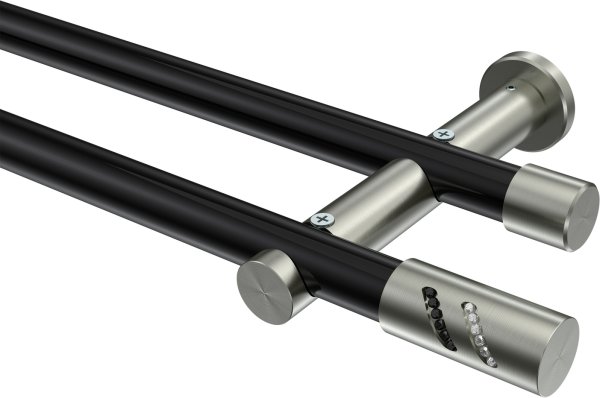 Gardinenstange Metall 20 mm Ø 2-läufig PLATON - Zoena Schwarz / Edelstahl-Optik (ohne Ringe) 100 cm