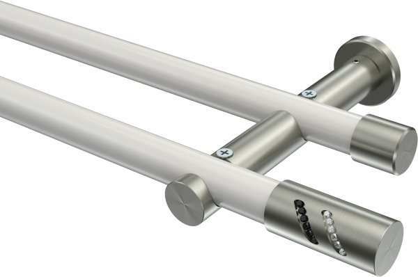 Gardinenstange Metall 20 mm Ø 2-läufig PLATON - Zoena Weiß / Edelstahl-Optik (ohne Ringe) 100 cm