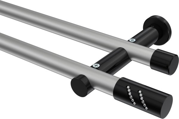 Gardinenstange Metall 20 mm Ø 2-läufig PLATON - Zoena Silbergrau / Schwarz (ohne Ringe) 100 cm