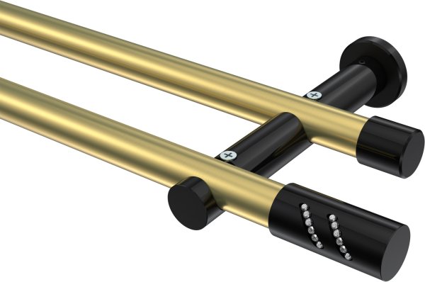 Gardinenstange Metall 20 mm Ø 2-läufig PLATON - Zoena Messing-Optik / Schwarz (ohne Ringe) 100 cm
