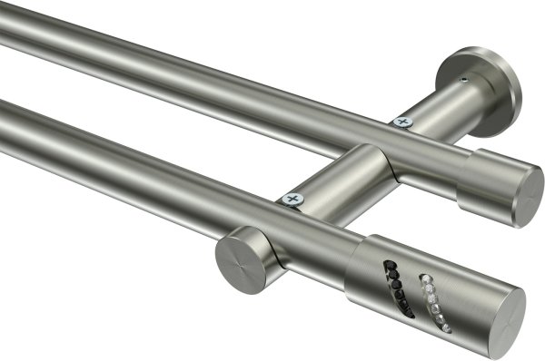 Gardinenstange Edelstahl-Optik 20 mm Ø 2-läufig PLATON - Zoena (ohne Ringe) 100 cm