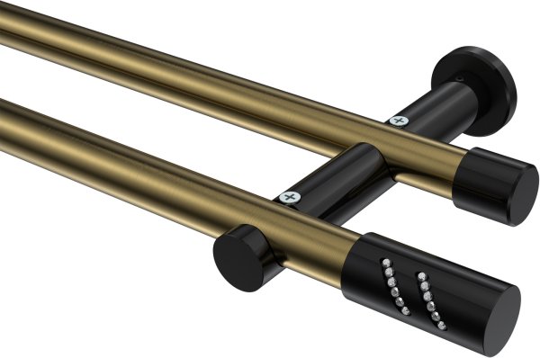 Gardinenstange Metall 20 mm Ø 2-läufig PLATON - Zoena Messing Antik / Schwarz (ohne Ringe) 100 cm