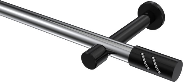 Gardinenstange Metall 20 mm Ø PRESTIGE - Zoena Chrom / Schwarz (ohne Ringe) 100 cm