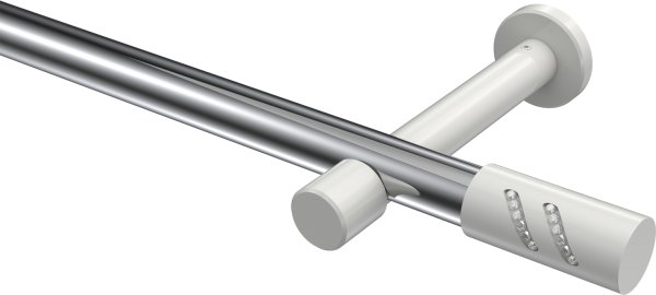 Gardinenstange Metall 20 mm Ø PRESTIGE - Zoena Chrom / Weiß (ohne Ringe) 100 cm