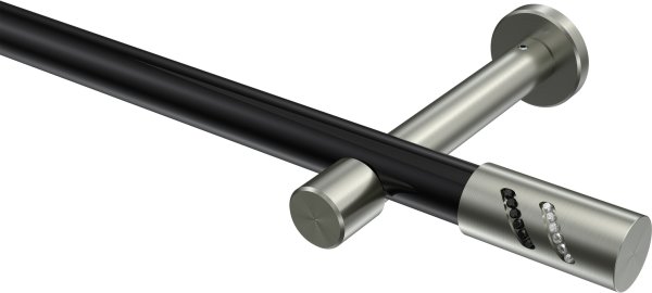Gardinenstange Metall 20 mm Ø PRESTIGE - Zoena Schwarz / Edelstahl-Optik (ohne Ringe) 100 cm