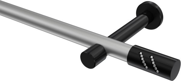 Gardinenstange Metall 20 mm Ø PRESTIGE - Zoena Silbergrau / Schwarz (ohne Ringe) 100 cm