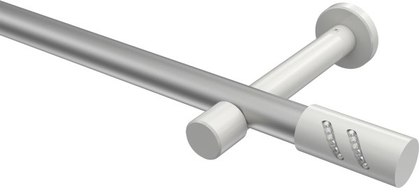 Gardinenstange Metall 20 mm Ø PRESTIGE - Zoena Silbergrau / Weiß (ohne Ringe) 100 cm