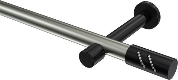 Gardinenstange Metall 20 mm Ø PRESTIGE - Zoena Edelstahl-Optik / Schwarz (ohne Ringe) 100 cm