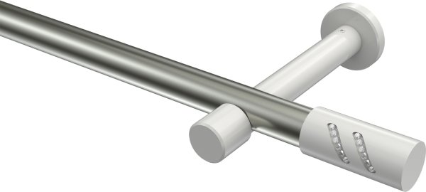 Gardinenstange Metall 20 mm Ø PRESTIGE - Zoena Edelstahl-Optik / Weiß (ohne Ringe) 100 cm