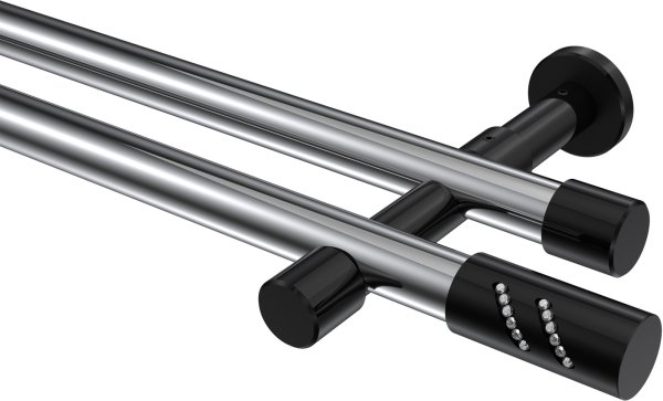 Gardinenstange Metall 20 mm Ø 2-läufig PRESTIGE - Zoena Chrom / Schwarz (ohne Ringe) 100 cm