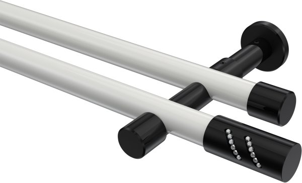 Gardinenstange Metall 20 mm Ø 2-läufig PRESTIGE - Zoena Weiß / Schwarz (ohne Ringe) 100 cm