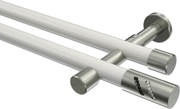 Gardinenstange Metall 20 mm Ø 2-läufig PRESTIGE - Zoena Weiß / Edelstahl-Optik (ohne Ringe) 100 cm