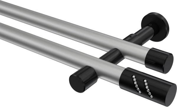 Gardinenstange Metall 20 mm Ø 2-läufig PRESTIGE - Zoena Silbergrau / Schwarz (ohne Ringe) 100 cm