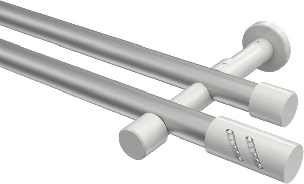 Gardinenstange Metall 20 mm Ø 2-läufig PRESTIGE - Zoena Silbergrau / Weiß (ohne Ringe) 100 cm