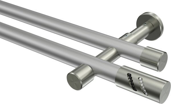 Gardinenstange Metall 20 mm Ø 2-läufig PRESTIGE - Zoena Silbergrau / Edelstahl-Optik (ohne Ringe) 100 cm