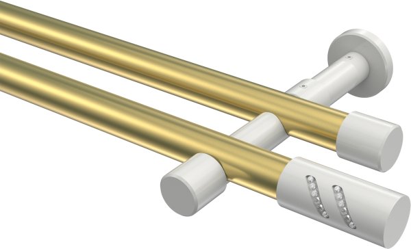 Gardinenstange Metall 20 mm Ø 2-läufig PRESTIGE - Zoena Messing-Optik / Weiß (ohne Ringe) 100 cm