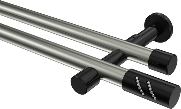 Gardinenstange Metall 20 mm Ø 2-läufig PRESTIGE - Zoena Edelstahl-Optik / Schwarz (ohne Ringe) 100 cm