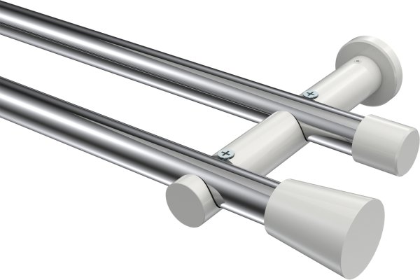 Gardinenstange Metall 20 mm Ø 2-läufig PLATON - Sitra Chrom / Weiß (ohne Ringe) 100 cm