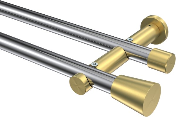 Gardinenstange Metall 20 mm Ø 2-läufig PLATON - Sitra Chrom / Messing-Optik (ohne Ringe) 100 cm