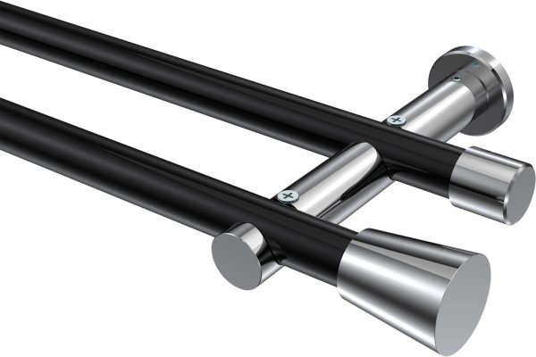 Gardinenstange Metall 20 mm Ø 2-läufig PLATON - Sitra Schwarz / Chrom (ohne Ringe) 100 cm