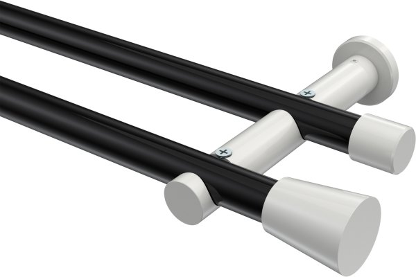 Gardinenstange Metall 20 mm Ø 2-läufig PLATON - Sitra Schwarz / Weiß (ohne Ringe) 100 cm
