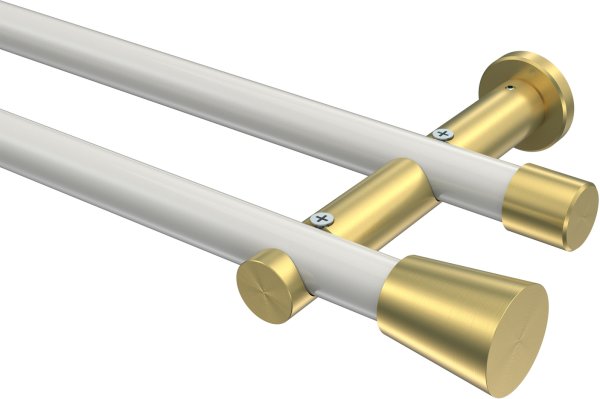 Gardinenstange Metall 20 mm Ø 2-läufig PLATON - Sitra Weiß / Messing-Optik (ohne Ringe) 100 cm
