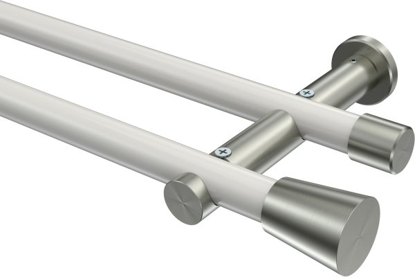 Gardinenstange Metall 20 mm Ø 2-läufig PLATON - Sitra Weiß / Edelstahl-Optik (ohne Ringe) 100 cm