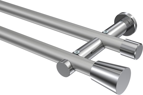 Gardinenstange Metall 20 mm Ø 2-läufig PLATON - Sitra Silbergrau / Chrom (ohne Ringe) 100 cm