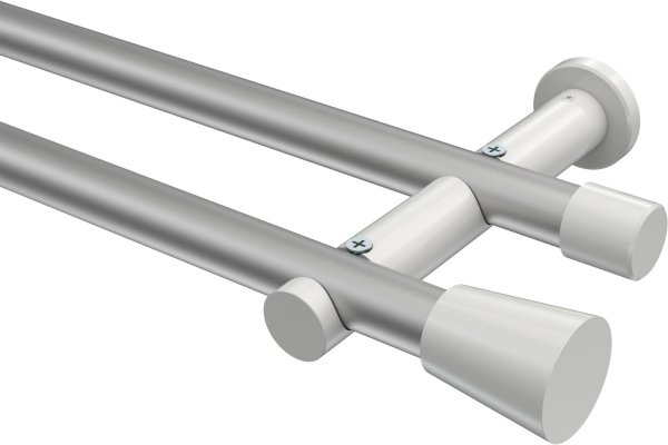 Gardinenstange Metall 20 mm Ø 2-läufig PLATON - Sitra Silbergrau / Weiß (ohne Ringe) 100 cm