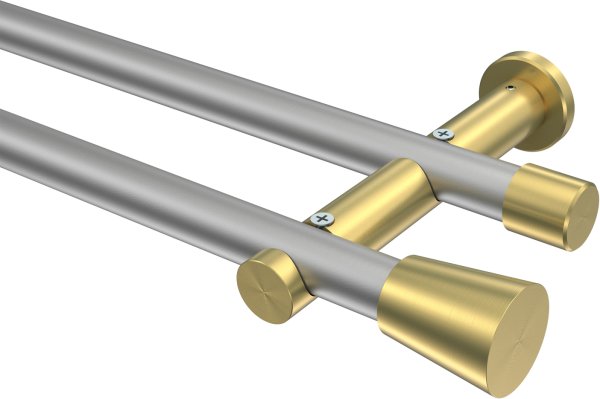 Gardinenstange Metall 20 mm Ø 2-läufig PLATON - Sitra Silbergrau / Messing-Optik (ohne Ringe) 100 cm