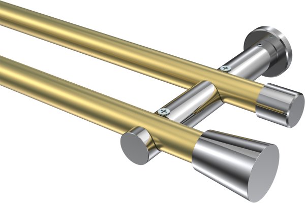 Gardinenstange Metall 20 mm Ø 2-läufig PLATON - Sitra Messing-Optik / Chrom (ohne Ringe) 100 cm